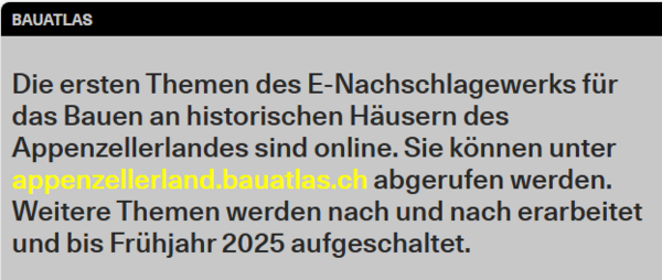 E-Nachschlagewerks für das Bauen an historischen Häusern des Appenzellerlandes sind online