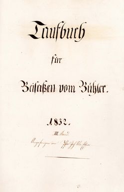 Titelblatt vom Taufbuchf ür Beisassen von Bühler