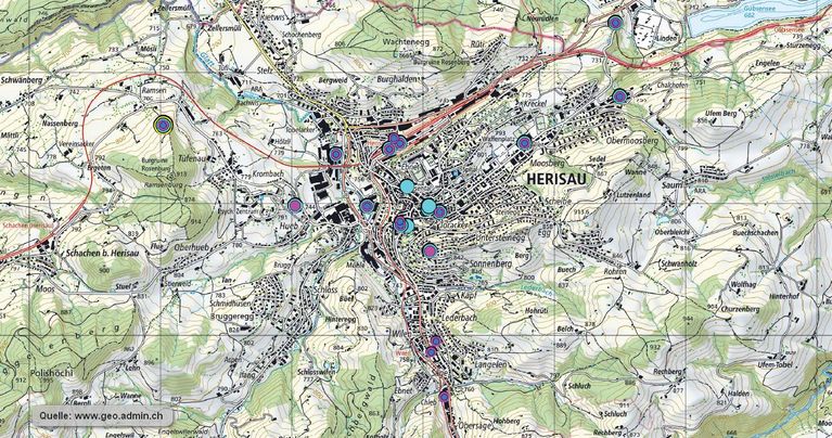 Kartenaussschnitt von Antennenstandorte